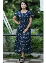 Georgette Blue Beach Wear Printed Readymade Maxi Dress